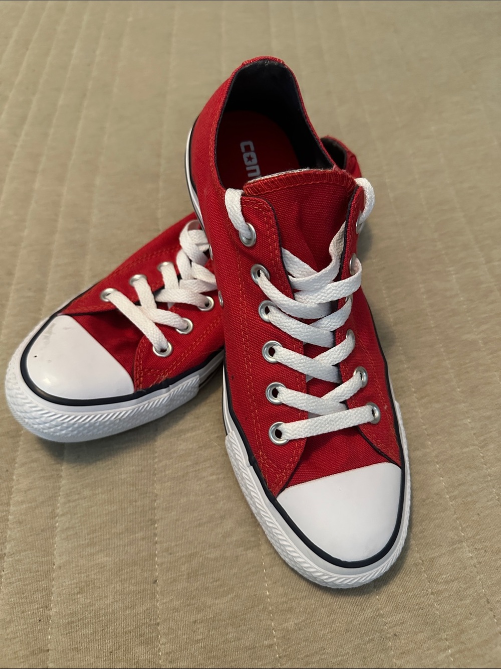 Converse Red Canvas Low-Top Sneakers with White Laces